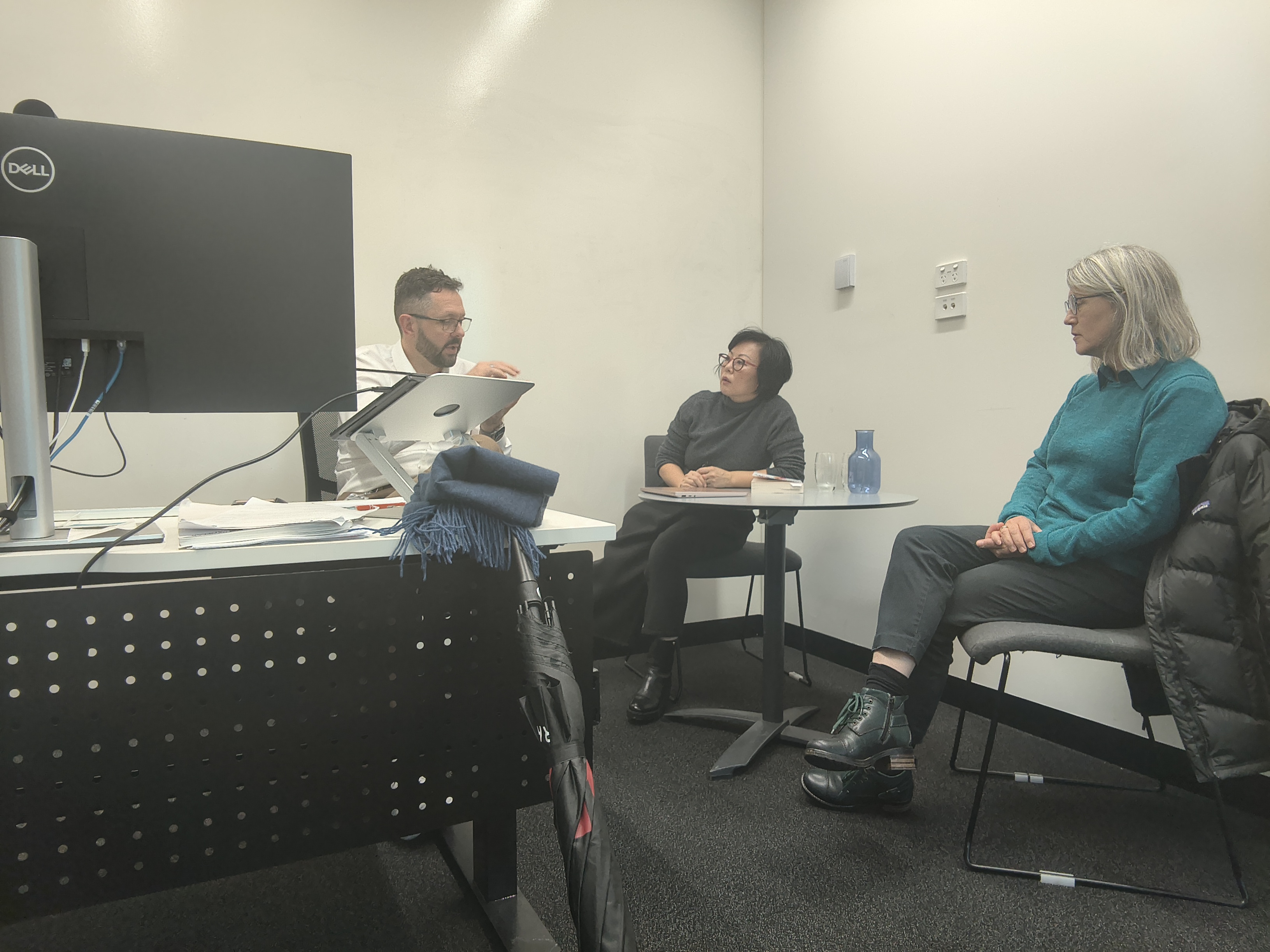 Prof Mark Hutchinson, Dr Carolyn Berryman, Eugenie Lee in his office